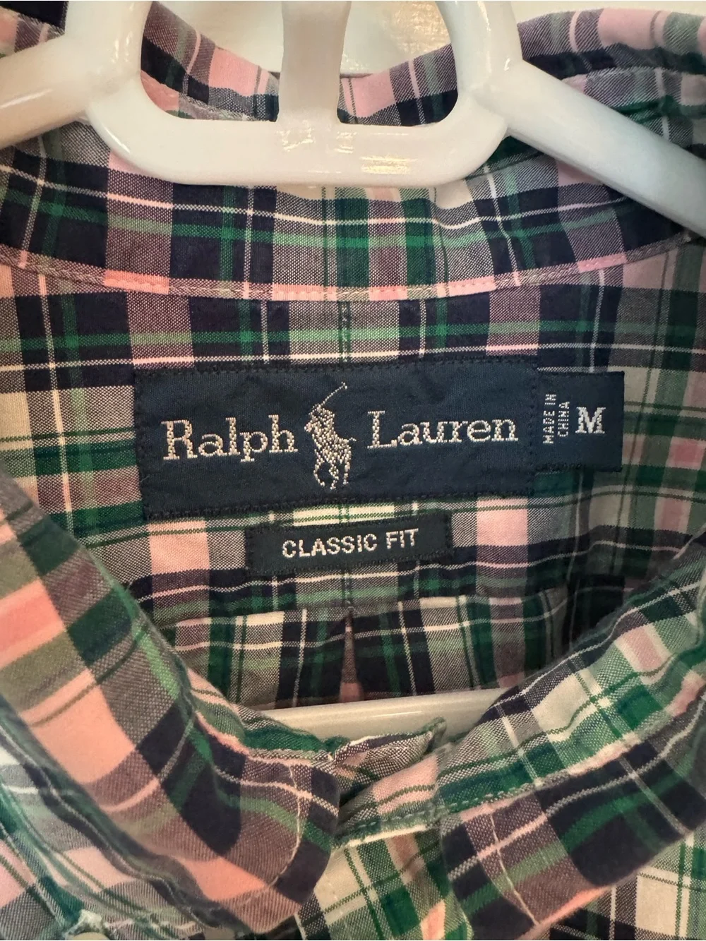Ralph Lauren Men's Classic Fit Pink Green Plaid Button Down Shirt Size M